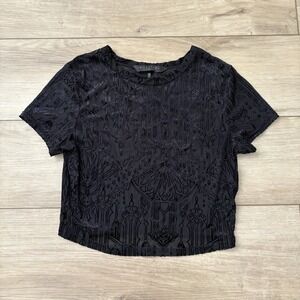 Killstar Short Sleeve Mesh Crop Top Black Velvet Gothic Alternative Punk XS